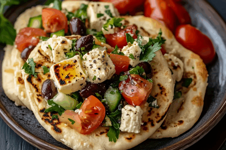 Greek Salad Naan Bites with Hummus