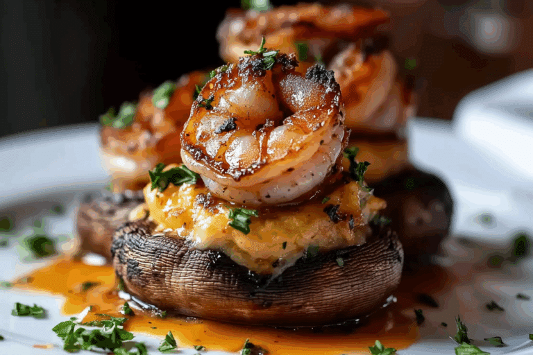 Cajun Shrimp-Stuffed Mushrooms with Cheese Pull