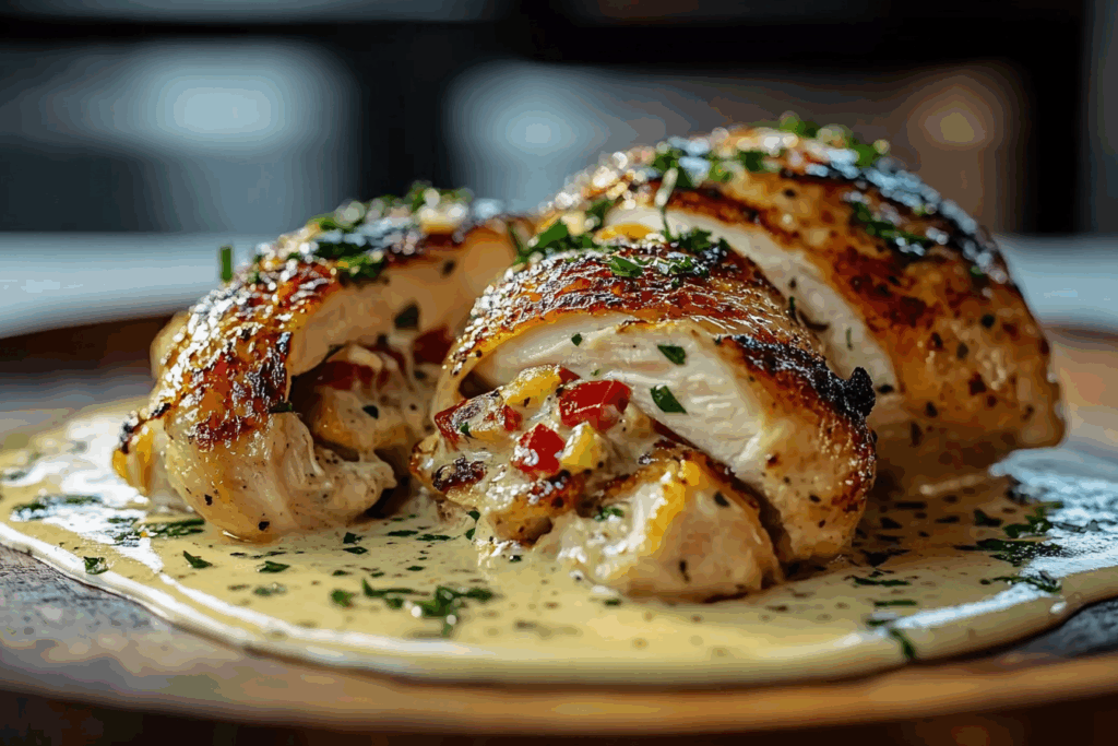 Grilled Stuffed Chicken with Cream Sauce