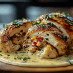 Grilled Stuffed Chicken with Cream Sauce