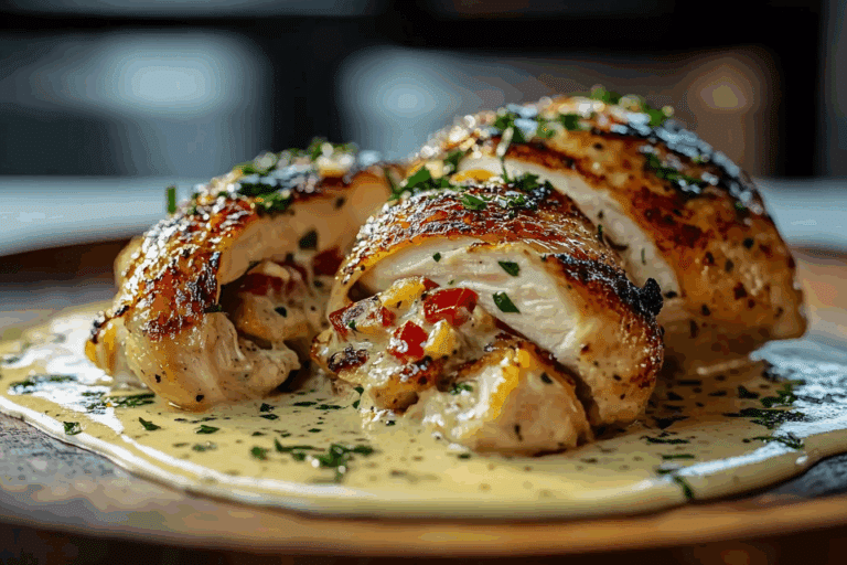 Grilled Stuffed Chicken with Cream Sauce