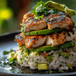 Honey Lime Chicken and Avocado Rice Stack