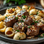 Garlic Butter Steak Bites & Creamy Parmesan Shells