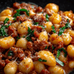 Gnocchi with Chorizo and Creamy Harissa Sauce