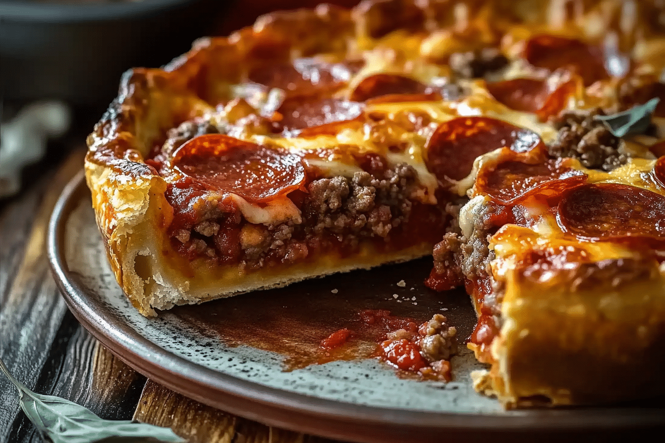 Deep Hamburger Sausage & Pepperoni Pie