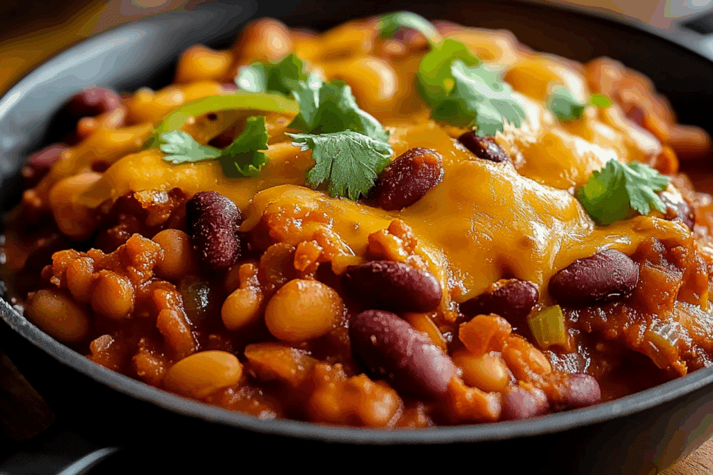 Cheesy Chorizo and Bean Skillet