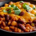 Cheesy Chorizo and Bean Skillet