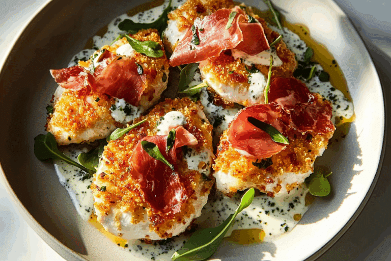 Panko-Parmesan Chicken Cutlets with Homemade Ranch and Crispy Prosciutto