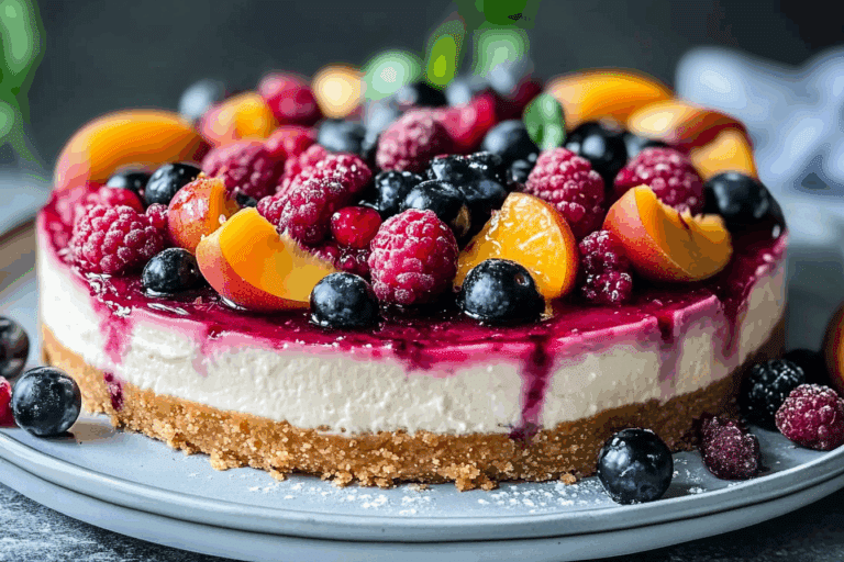 Summer Berry and Peach Cheesecake