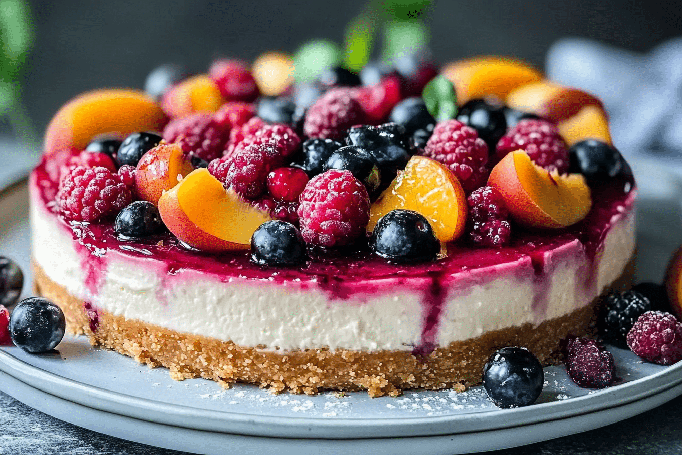 Summer Berry and Peach Cheesecake