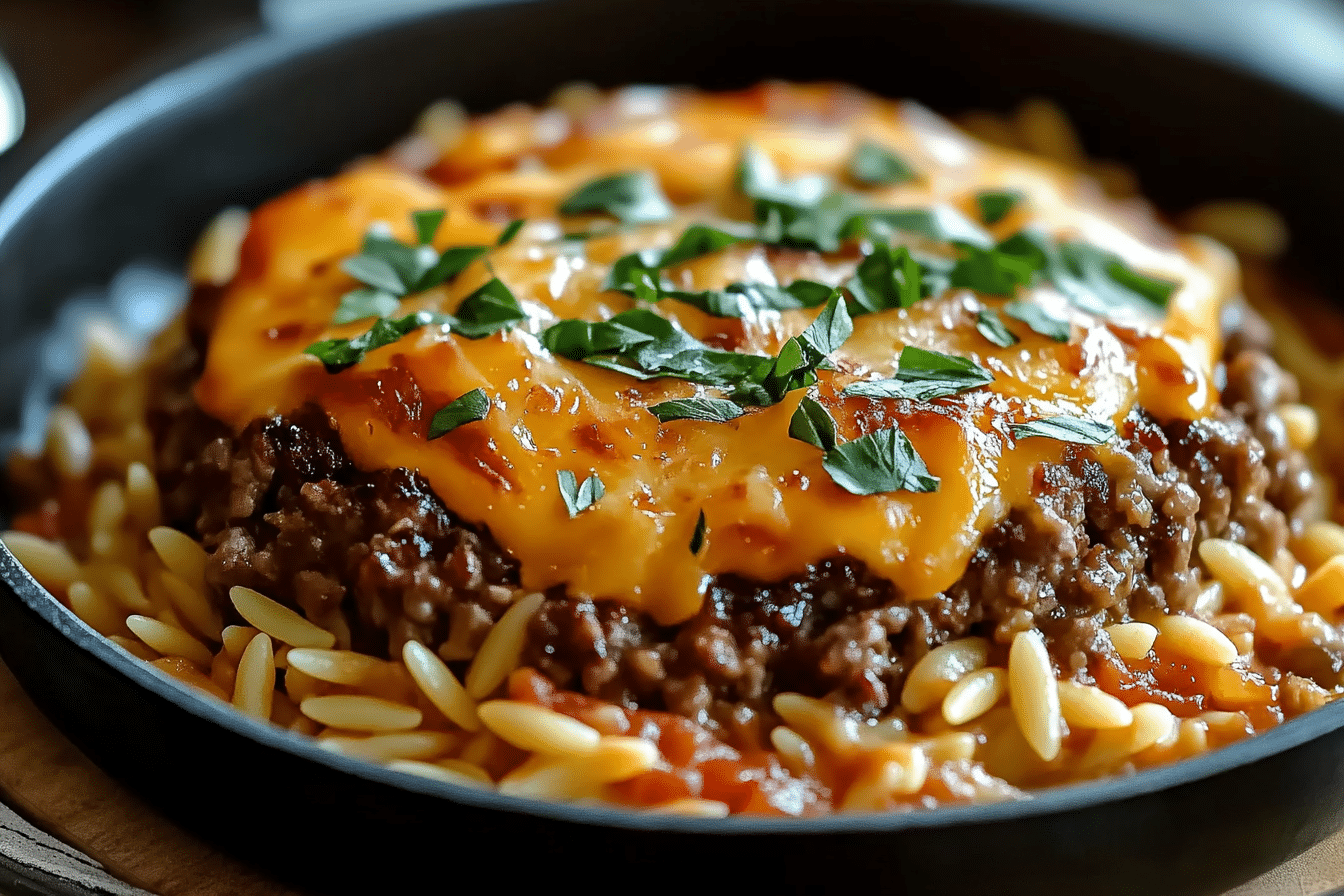 One-Pot Cheeseburger Orzo Skillet