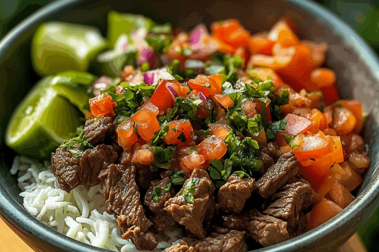 Beef Bowl with Veggies and Pico de Gallo