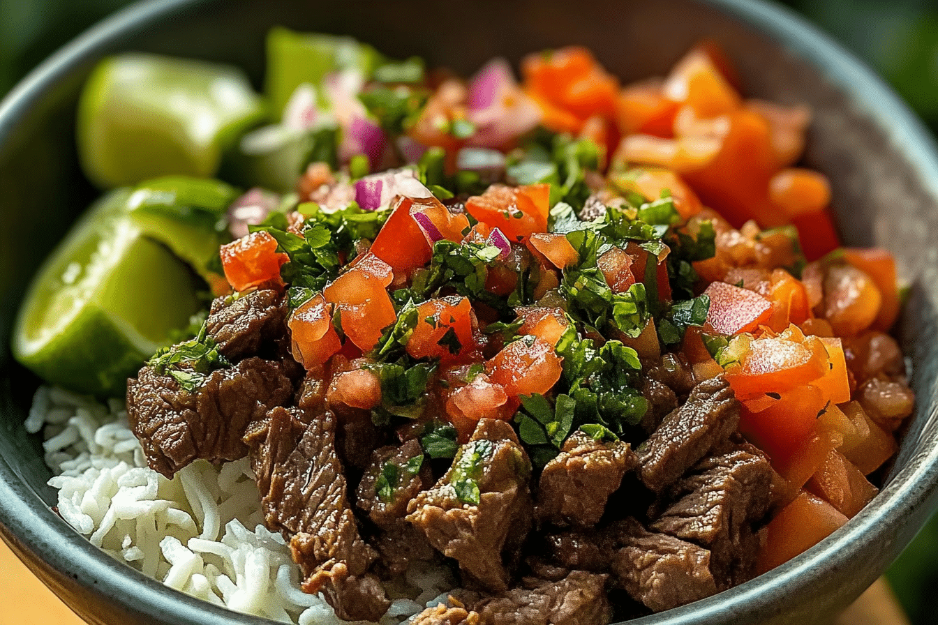 Beef Bowl with Veggies and Pico de Gallo