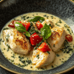 Mozzarella Chicken in Basil Cream Sauce