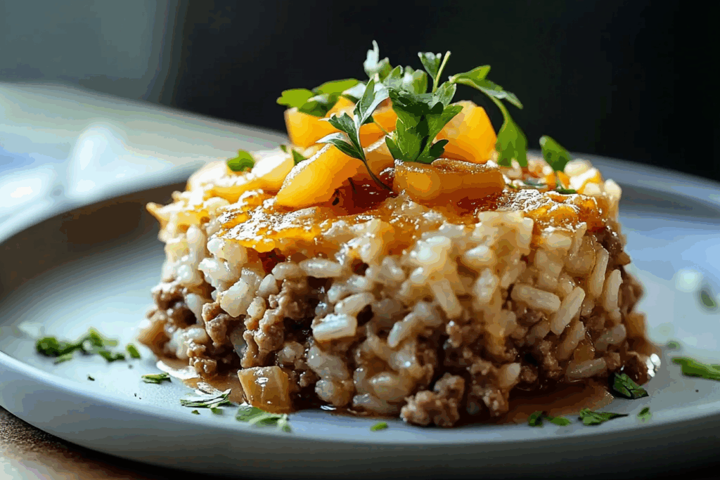 French Onion Ground Beef and Rice Casserole