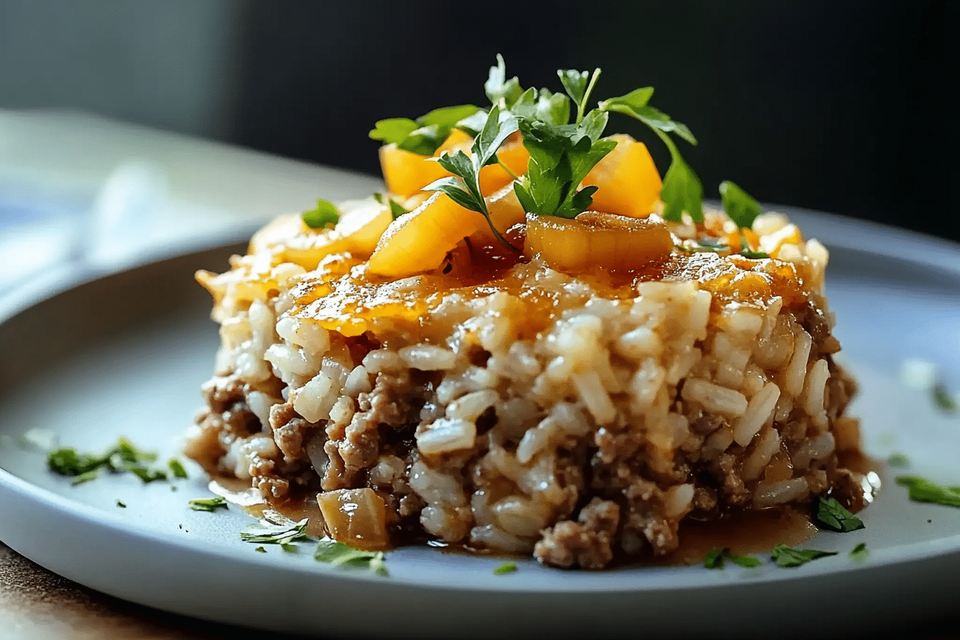 French Onion Ground Beef and Rice Casserole