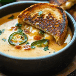 Spicy Jalapeño Popper Soup with Grilled Cheese Dippers