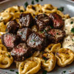 Garlic Butter Steak Bites & Creamy Alfredo Tortellini
