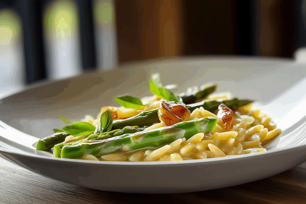 Creamy Orzo with Garlic Butter Asparagus