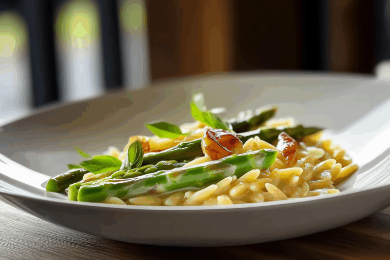 Creamy Orzo with Garlic Butter Asparagus