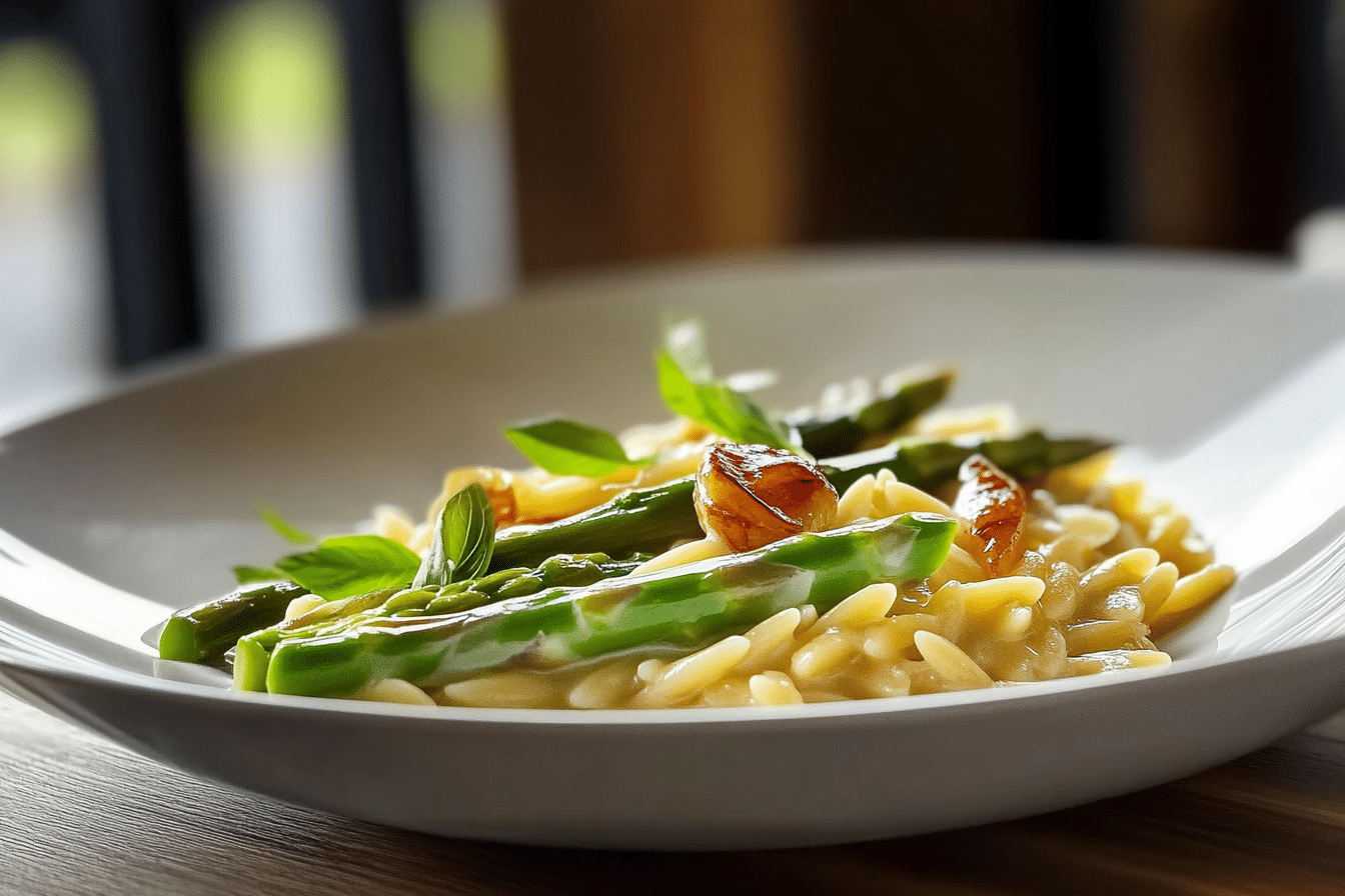 Creamy Orzo with Garlic Butter Asparagus