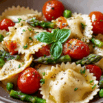 Ravioli with Tomatoes, Asparagus, Garlic, and Herbs