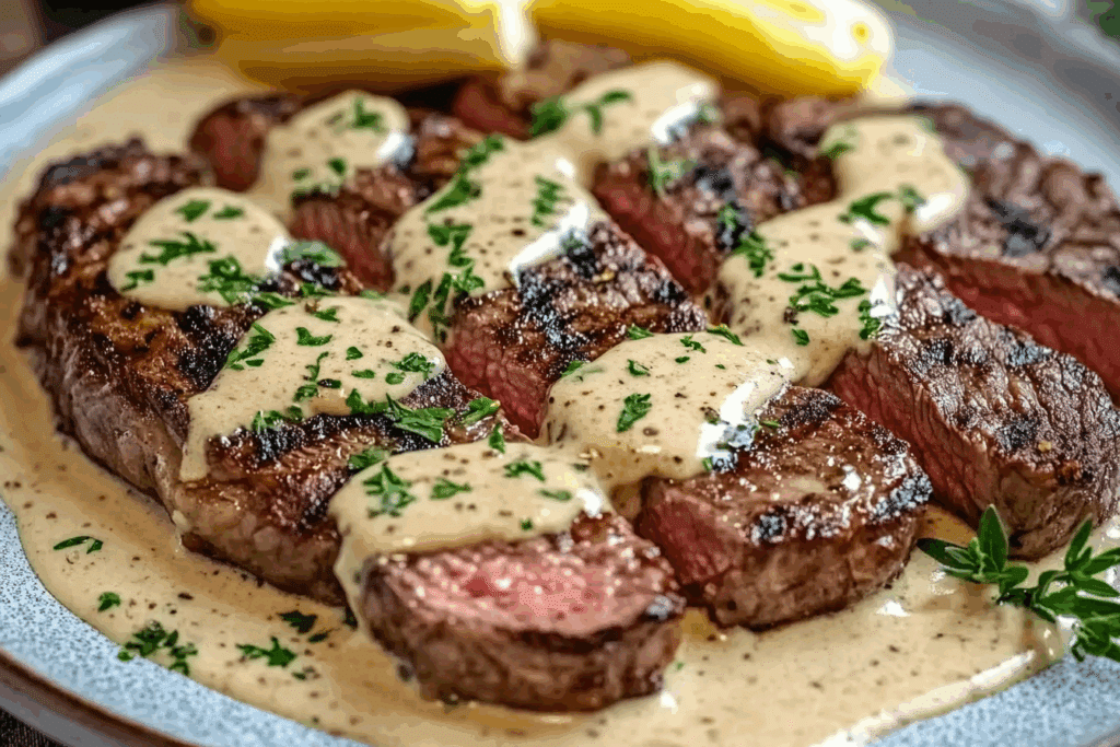 Juicy Steak with Creamy Garlic Sauce