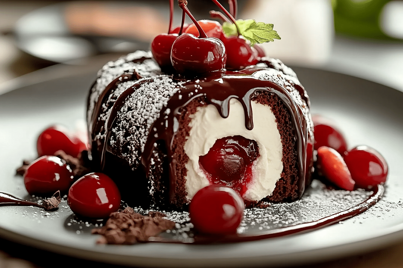 Swiss Chocolate Cherry Roll Cake