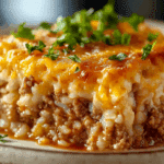 Cheddar-Crusted Ground Beef and Rice Casserole