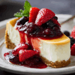 Classic Baked Cheesecake with Berry Sauce
