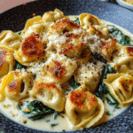 Cheesy Garlic Parmesan Chicken Tortellini with Spinach in Creamy Sauce