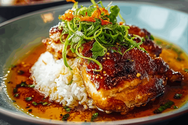 Caramelised Soy Chicken in Garlic Ginger Broth with Rice