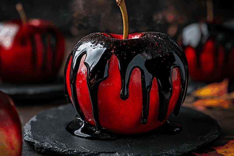 Black Poison Swirl Candy Apples: Halloween Treats With a Dark Twist