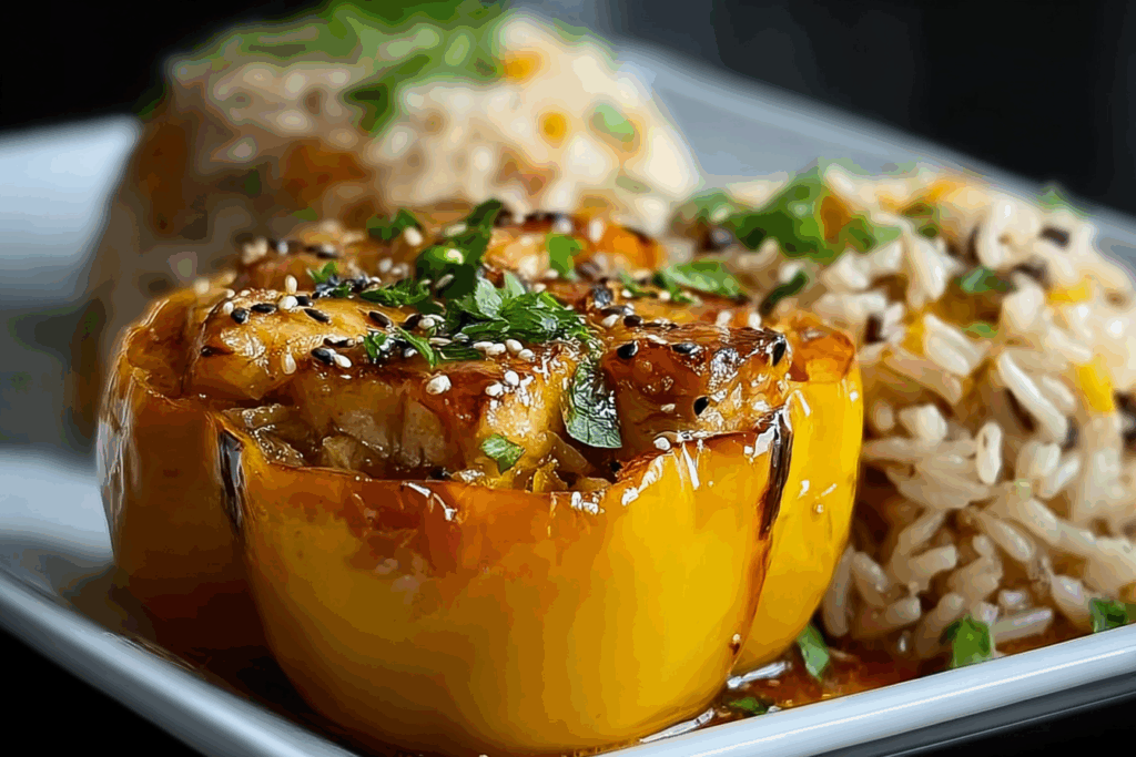 Teriyaki Pineapple Chicken & Rice Stuffed Peppers