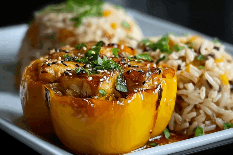 Teriyaki Pineapple Chicken & Rice Stuffed Peppers