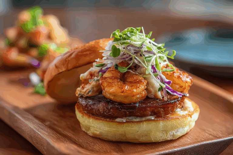 Crab Rangoon Surf and Turf Burger