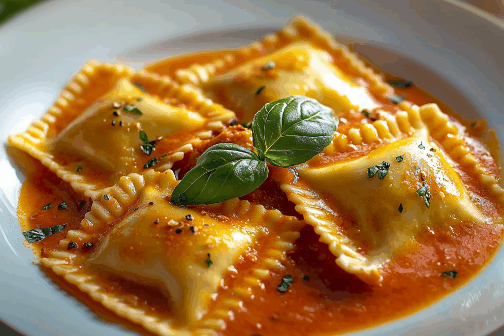 Raviolis with Creamy Harissa Sauce