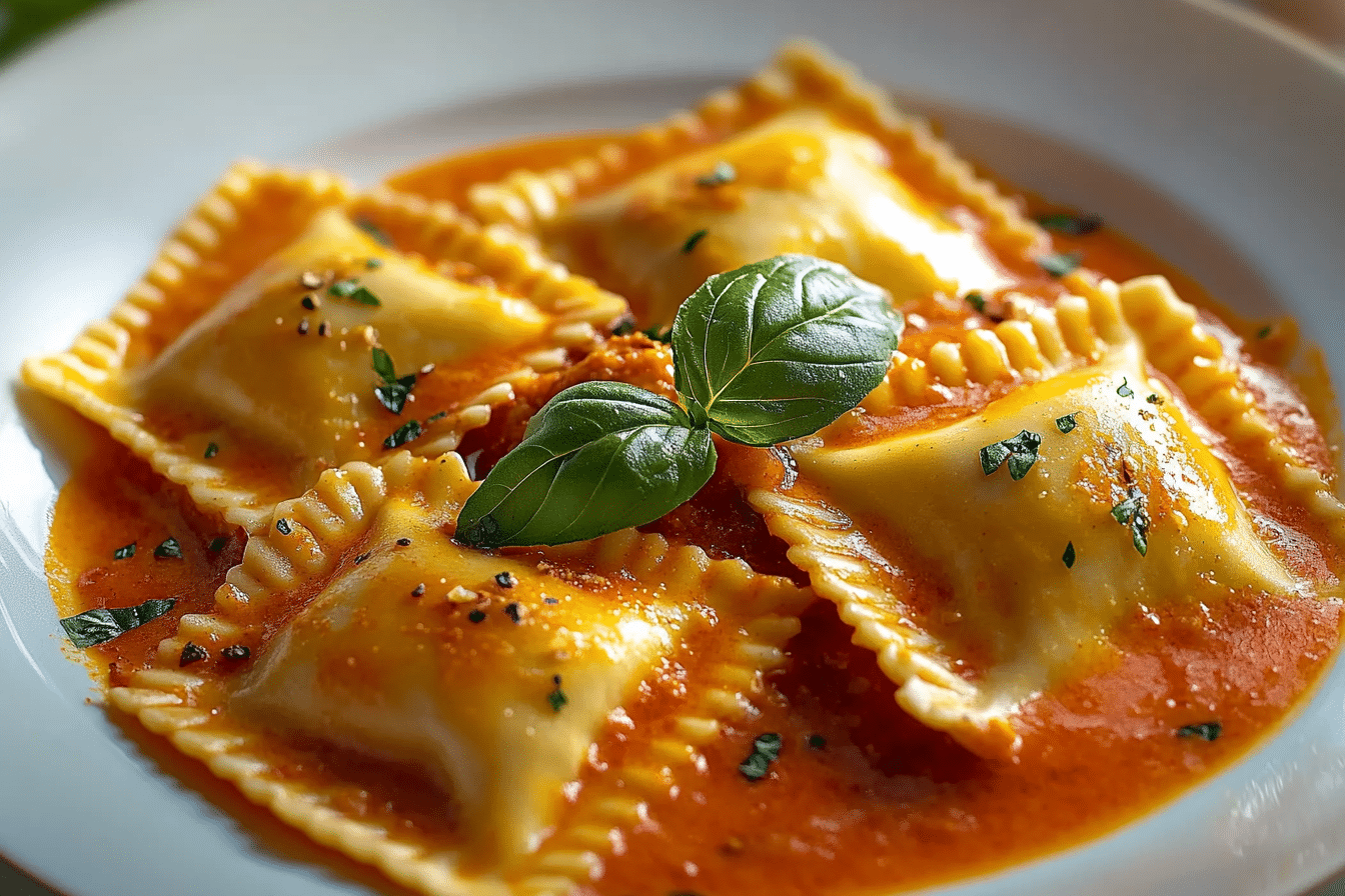 Raviolis with Creamy Harissa Sauce