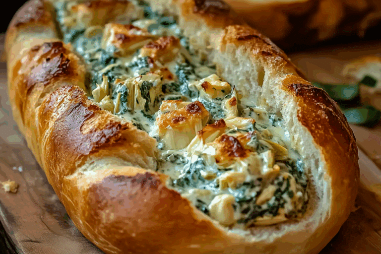 Spinach Artichoke Dip Bread Boat