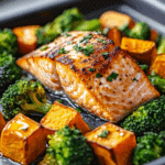 Sheet-Pan Salmon With Sweet Potatoes & Broccoli