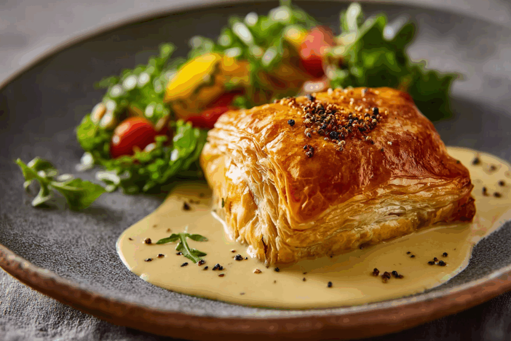 Chicken in Puff Pastry with Mustard Cream Sauce