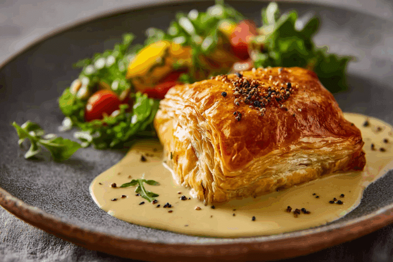 Chicken in Puff Pastry with Mustard Cream Sauce