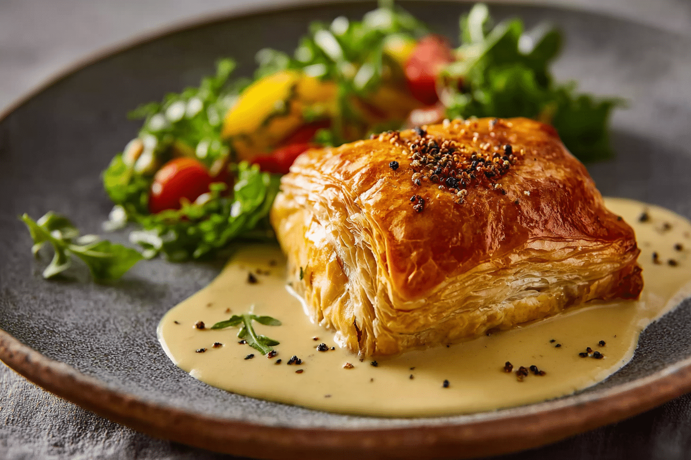 Chicken in Puff Pastry with Mustard Cream Sauce