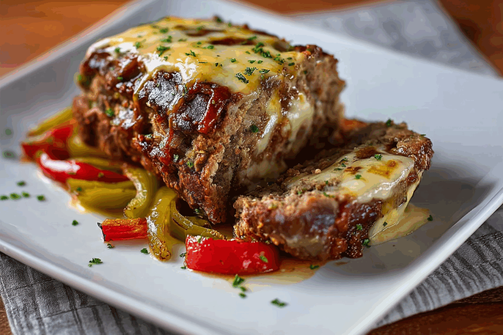 Cheesy Philly Meatloaf with Steak and Peppers