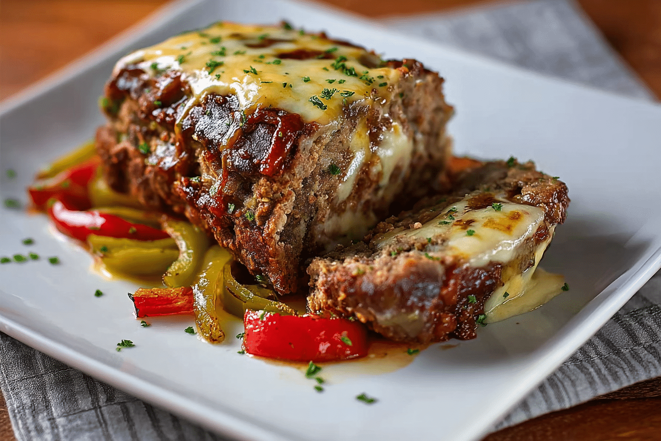 Cheesy Philly Meatloaf with Steak and Peppers