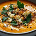 Sweet Potato Soup with Roasted Cauliflower Crumbles