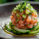Sweet Chermoula Tuna Tartare with Cucumber Noodles