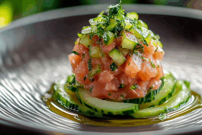 Sweet Chermoula Tuna Tartare with Cucumber Noodles