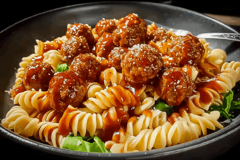 Sweet and Tangy BBQ Meatball Pasta