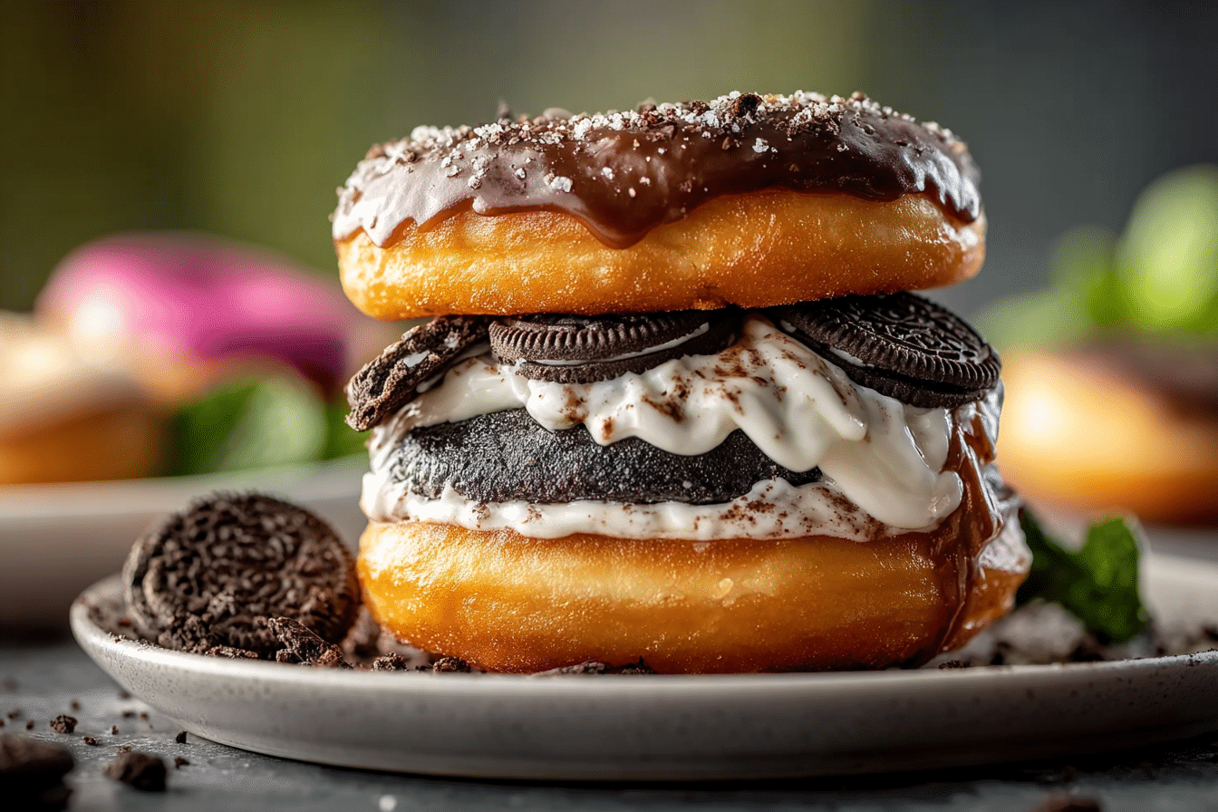 Oreo Cheesecake Stuffed Donut Burger
